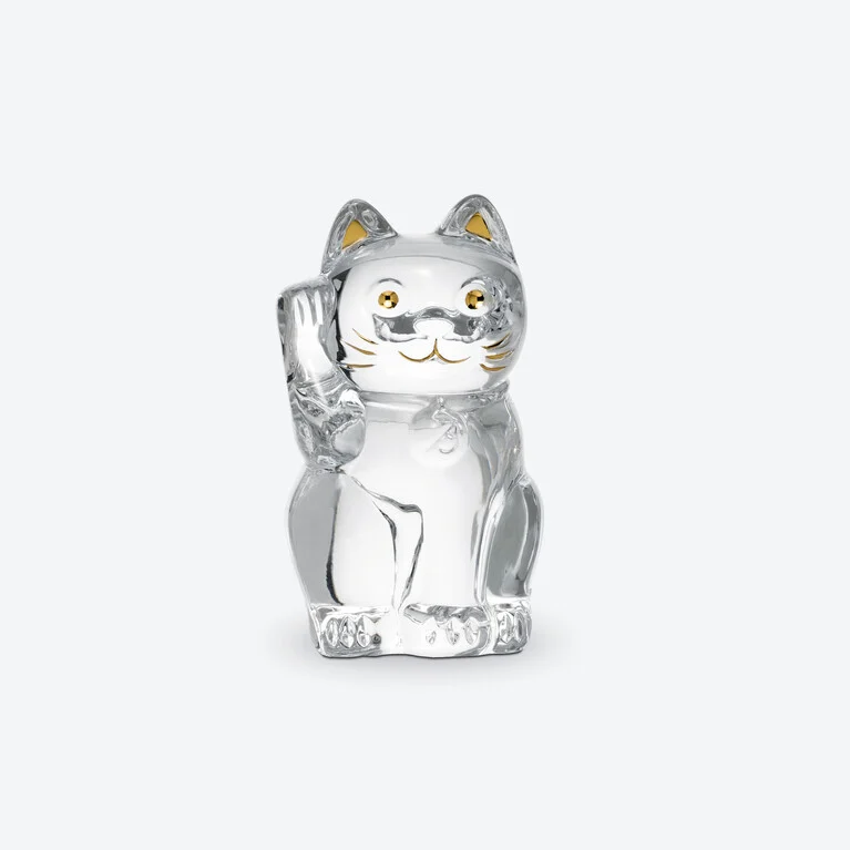 Cat Maneki Neko Figurine S Baccarat in Crystal Gold View 1