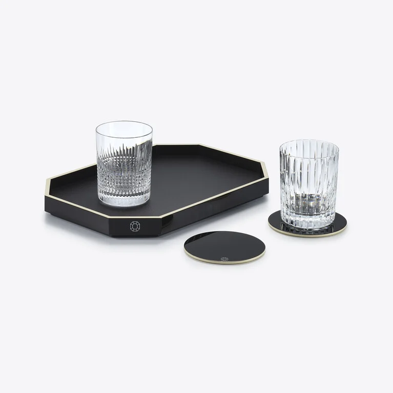 Octogone Tray S Baccarat in Recycled leather Black View 3