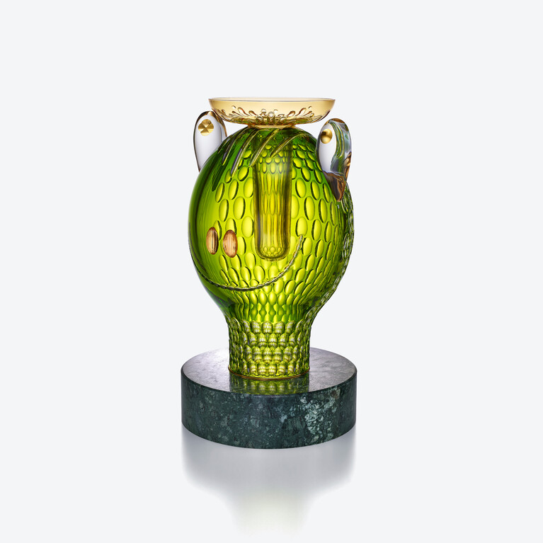 Sculpture Grenouille Faunacrystopolis Baccarat en Cristal Vert