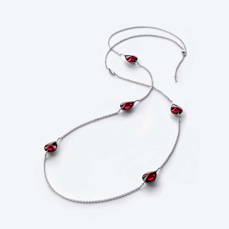 Fleurs de Psydélic Silver Long Necklace Iridescent Red