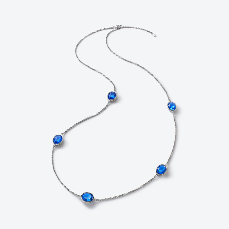 Crois&eacute; Silver Long Necklace Baccarat in Silver Blue