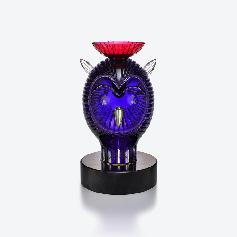 Faunacrystopolis Owl Sculpture Baccarat in Crystal Blue