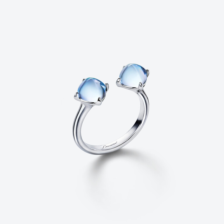 Mini Bague Médicis Toi&Moi Argent Aqua Miroir Baccarat