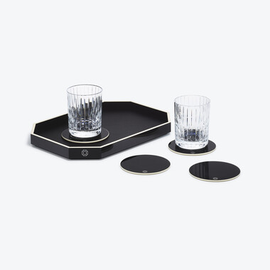 Plateau Octogone S & Dessous De Verre X4 Noirs & Gobelets Harmonie  Baccarat