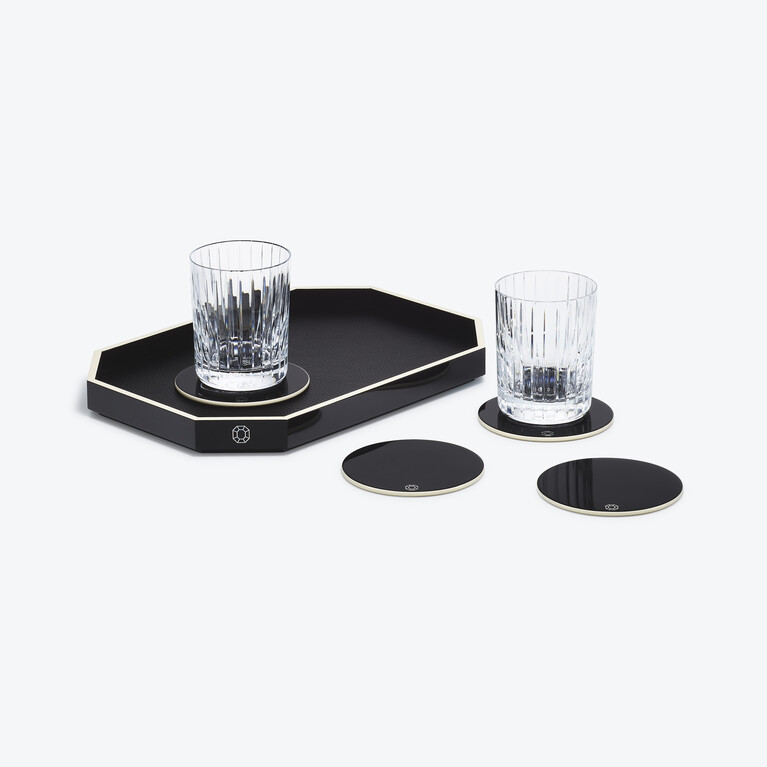 Octogone Tray S & Coaster X4 Black & Harmonie Tumblers  Baccarat