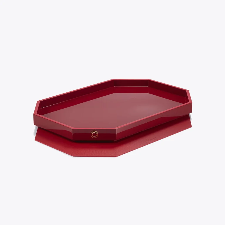 Octogone Tray M Baccarat in Recycled leather Red View 3