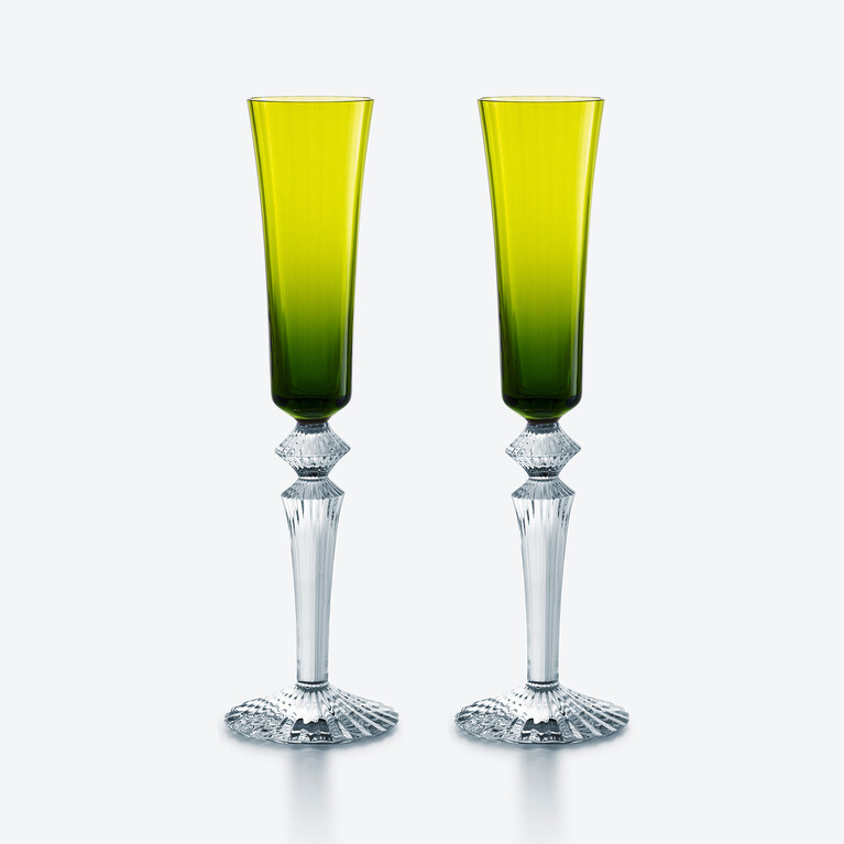 Mille Nuits Flutissimo Sektflöte Baccarat, Champagnerflöte aus Grünem Kristall