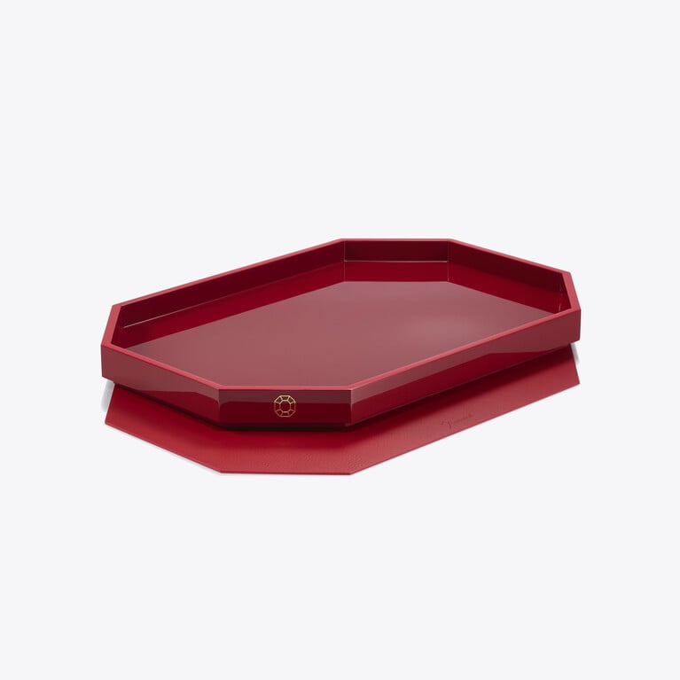 Octogone Tray M Baccarat in Recycled leather Red View 3