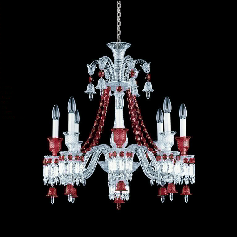Z&eacute;nith Chandelier Red (8L) Baccarat、レッドのクリスタル製