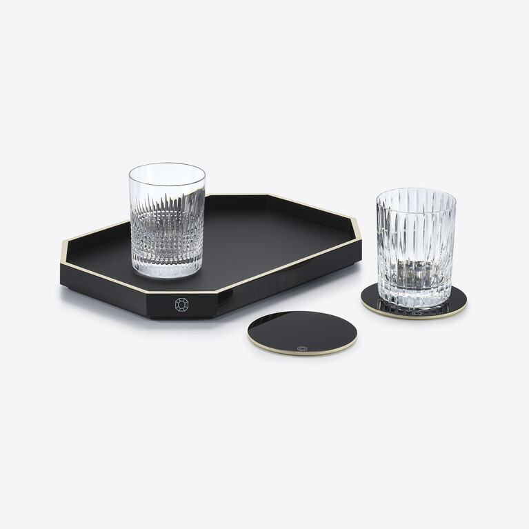 Octogone Tray S Baccarat in Recycled leather Black View 3
