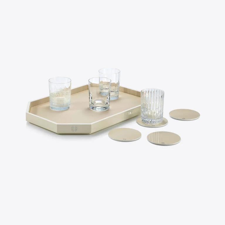 Octogone Tray M Baccarat in Recycled leather White View 3