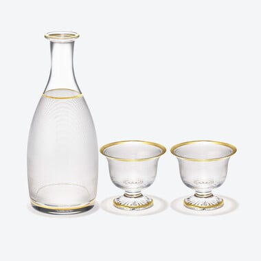 徳利 金縁千筋／馬上盃 金縁千筋 2客セット Baccarat、ゴールドのクリスタル製