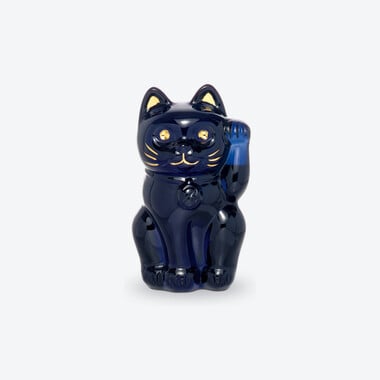Cat Maneki Neko Figurine S Blue Baccarat in Crystal Blue
