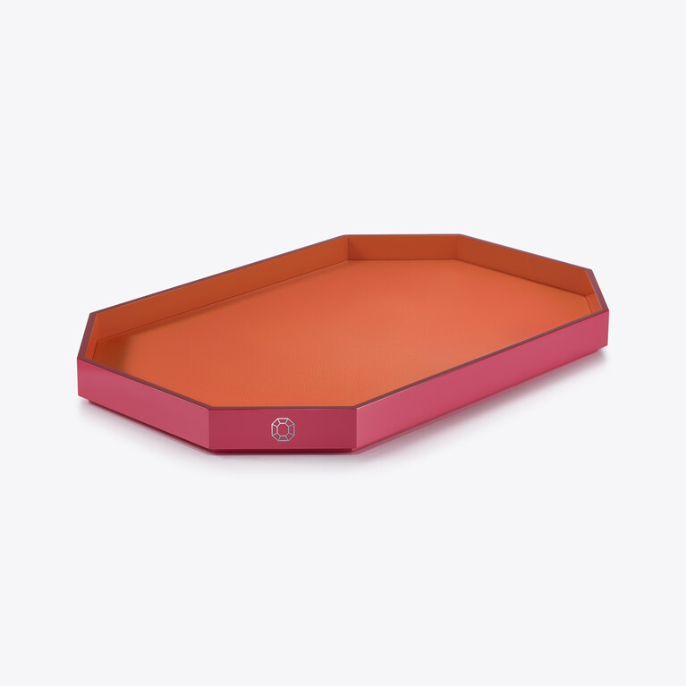 Plateau Octogone L Baccarat en Cuir Recycl&eacute; Orange Voir 1