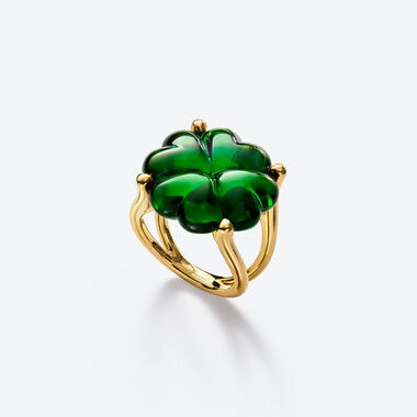 Tr&egrave;fle Gold Plated Ring Baccarat in Gold Plated Green