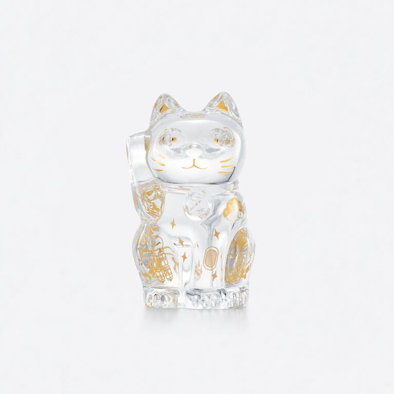 Cat Maneki Neko Figurine S Baccarat in Crystal Clear View 1