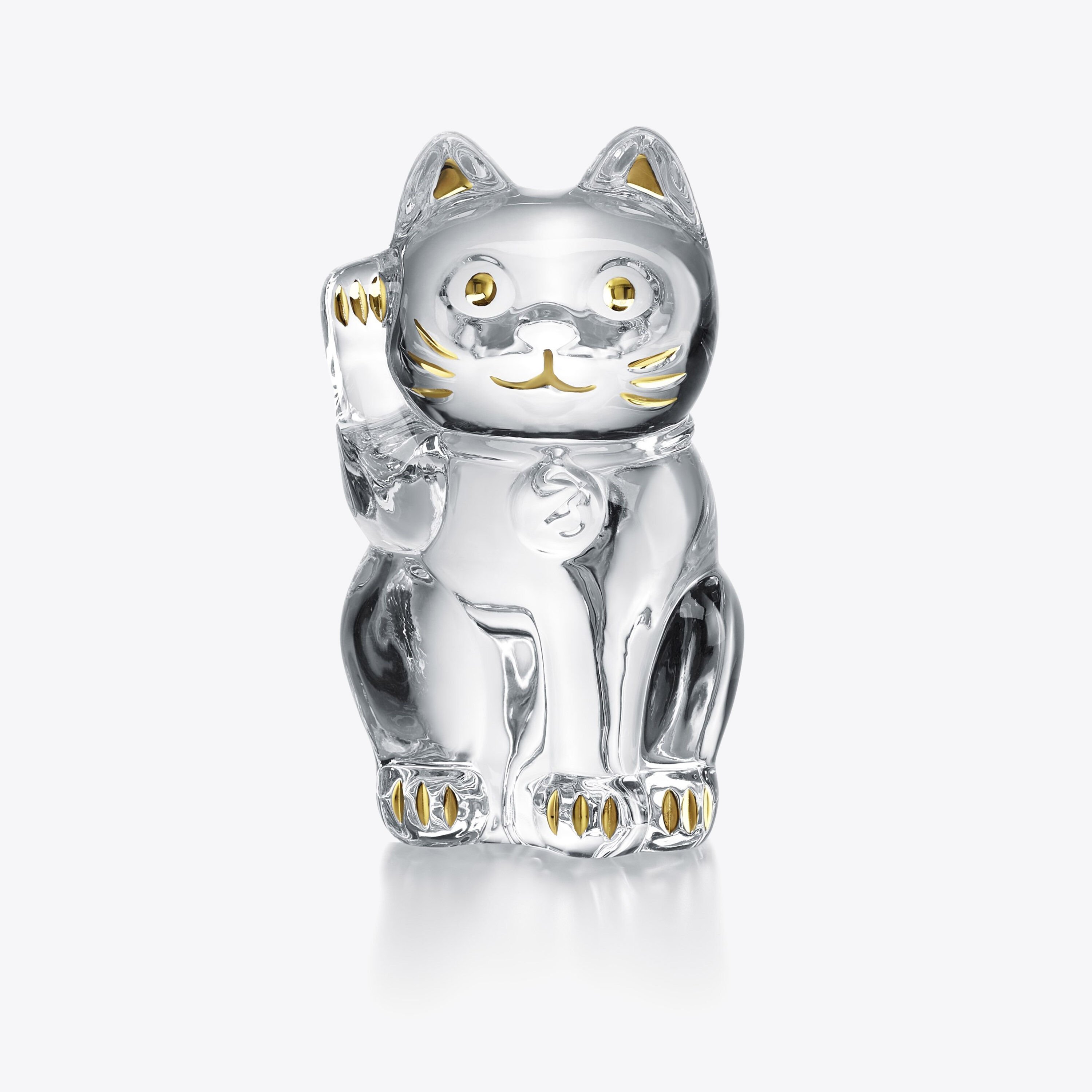 【Baccarat】猫の置物・美品 Baccarat バカラ まねき猫 Mサイズ 座布団付き・大理石 台座 Lサイズ