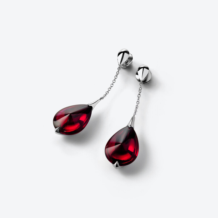Fleurs de Psydélic Silver Earrings Iridescent Red Baccarat