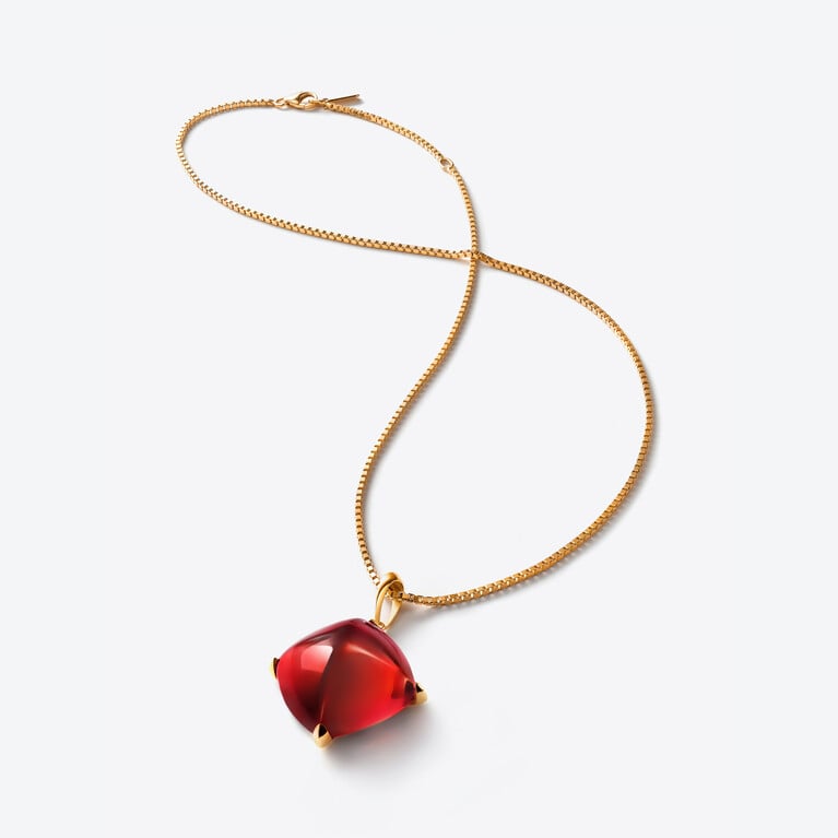 M&eacute;dicis Gold Plated Long Necklace Baccarat in Gold Plated Red