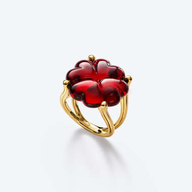 Trèfle Gold Plated Ring Iridescent Red View 1