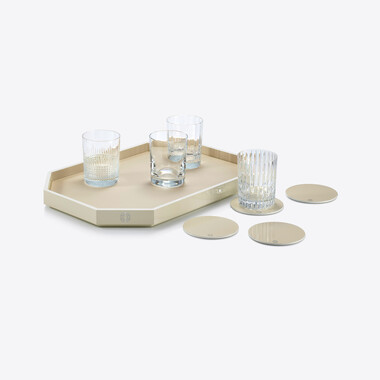 Octogone Tray M & Coaster X4 Light Beige & 4 Elements Tumblers Set  Baccarat