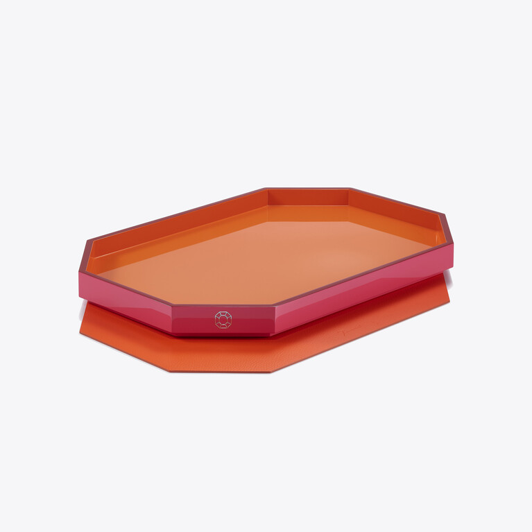 Plateau Octogone M Baccarat en Cuir Recycl&eacute; Rouge Voir 2