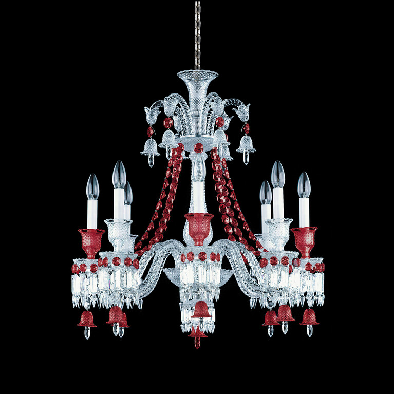 Z&eacute;nith Chandelier Red (8L) Baccarat、レッドのクリスタル製