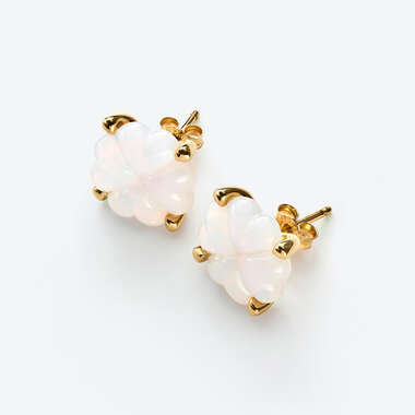 Trèfle Gold Plated Earrings White View 1
