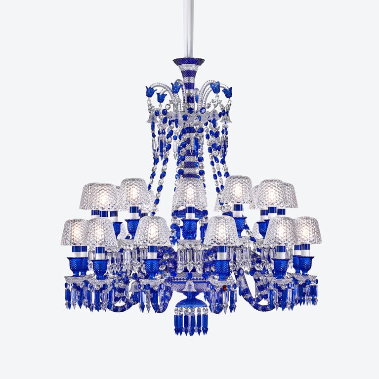 Lampadario Z&eacute;nith Faunacrystopolis Blu (24L) Baccarat in Cristallo Blue