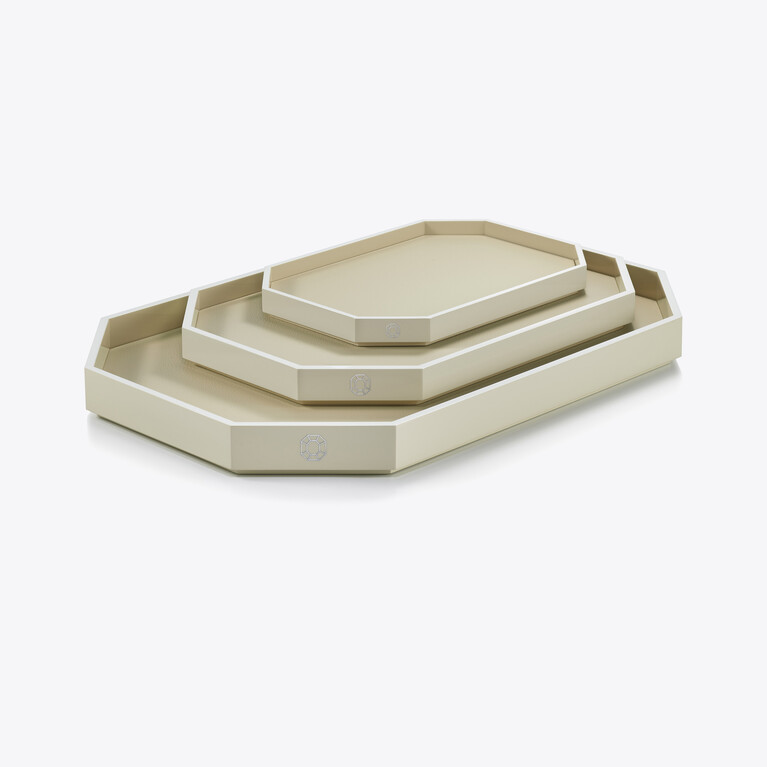 Octogone Tray L Baccarat in Recycled leather White View 4