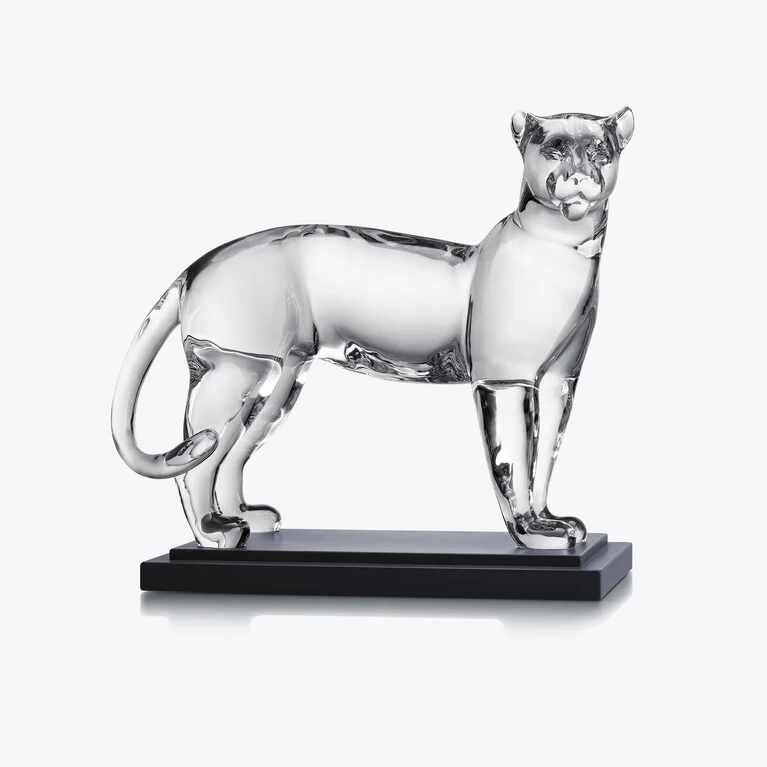 Large Panther Sculpture Baccarat in Crystal Clear View 1