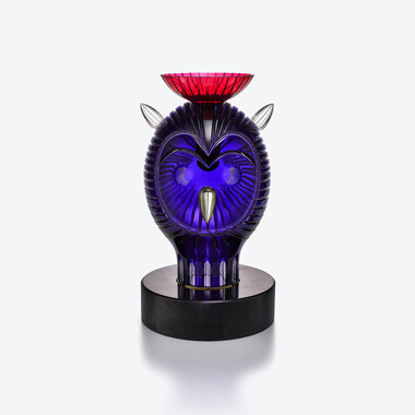 Sculpture Hibou Faunacrystopolis Baccarat en Cristal Bleu