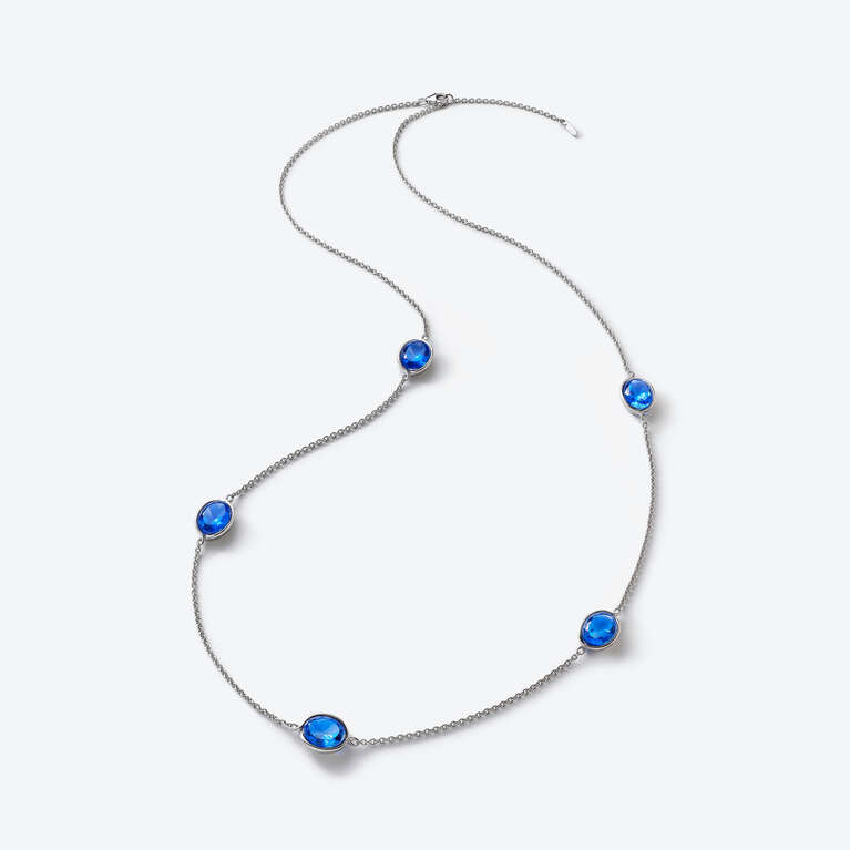 Sautoir Croisé Argent Bleu