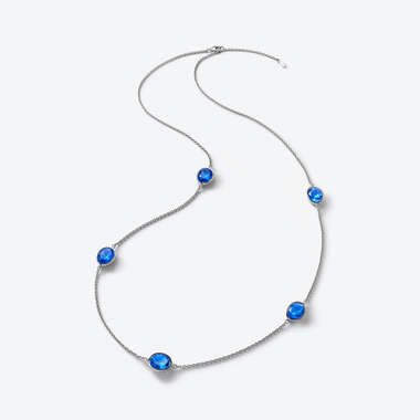 Croisé Silver Long Necklace Blue View 1