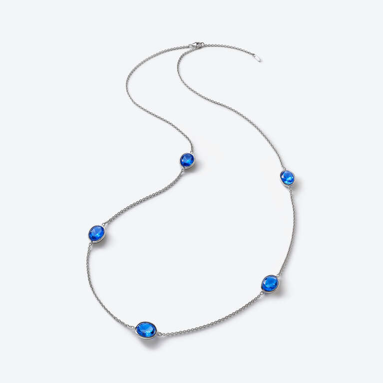 Croisé Silver Long Necklace Blue
