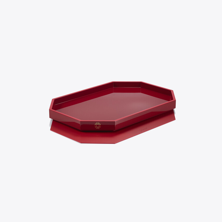 Octogone Tray S Baccarat in Recycled leather Red View 3