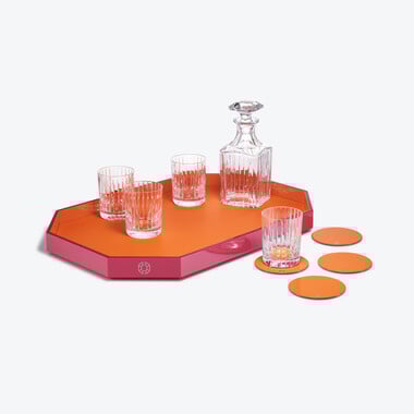Octogone Tray L & Coaster X4 Orange & Harmonie Tumblers & Whiskey Decanter  Baccarat