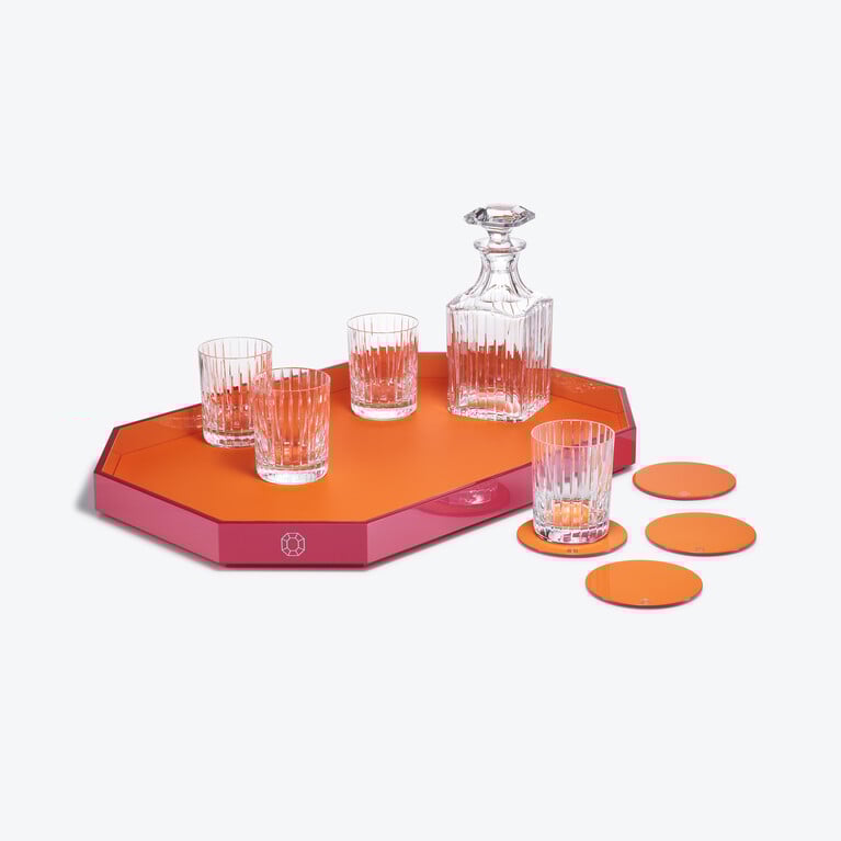 Octogone Tray L & Coaster X4 Orange & Harmonie Tumblers & Whiskey Decanter  Baccarat