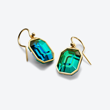 Harcourt Gold Plated Earrings, Green blue scarabee