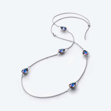 Fleurs de Psydélic Silver Long Necklace Blue Scarabee View 1