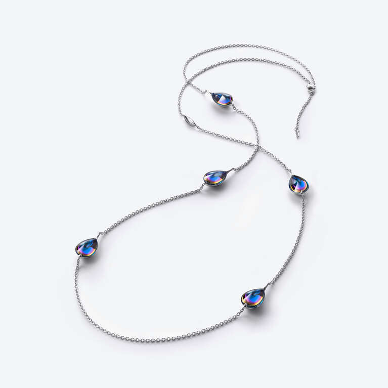 Fleurs de Psydélic Silver Long Necklace Blue Scarabee