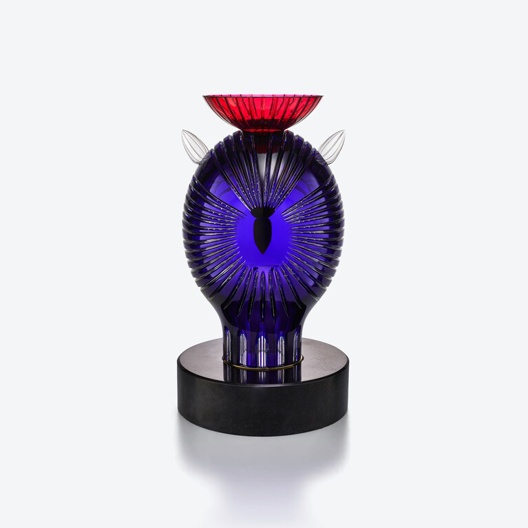 Faunacrystopolis Eule-Skulptur Baccarat in Blauem Kristall