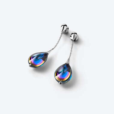 Boucles d'Oreilles Fleurs de Psydélic Argent Scarabée Bleu Voir 1