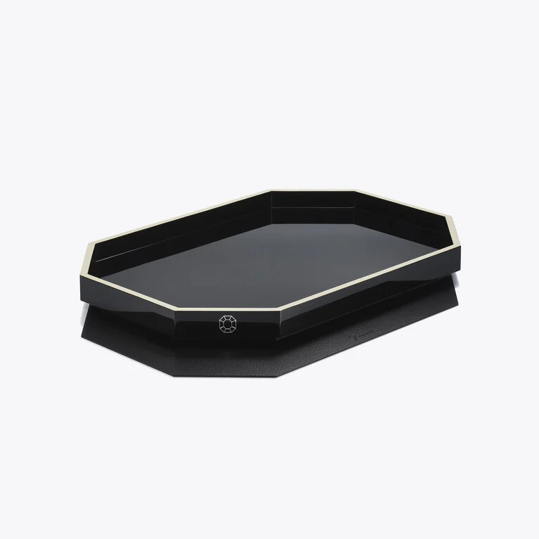 Octogone Tray M Baccarat in Recycled leather Black View 2