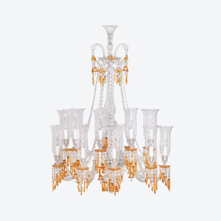 Zénith Charleston Chandelier Long (18L) Baccarat in Crystal Yellow
