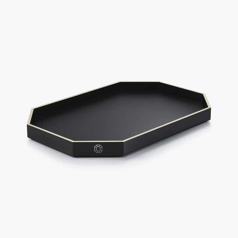 Octogone Tray L Baccarat in Recycled leather Black View 1