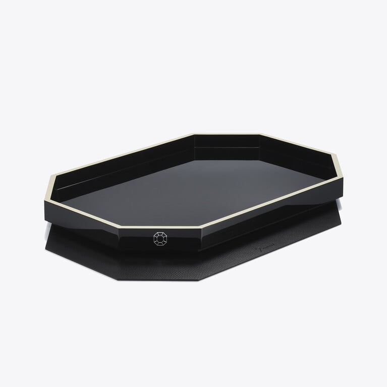 Octogone Tray L Baccarat in Recycled leather Black View 2