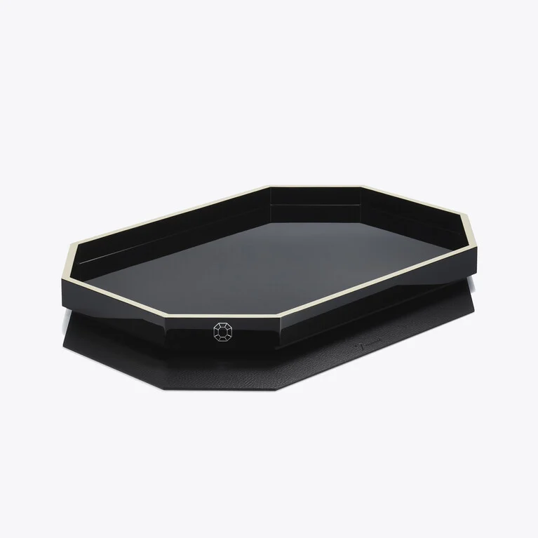 Octogone Tray L Baccarat in Recycled leather Black View 2