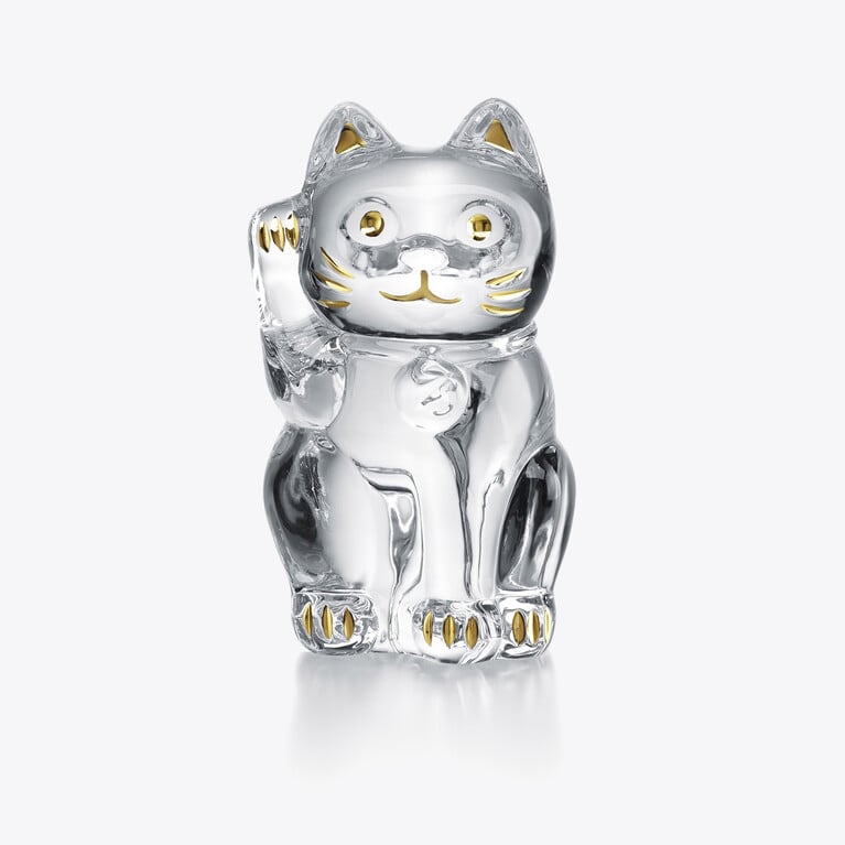 Cat Maneki Neko Figurine XL Baccarat in Crystal Gold View 1