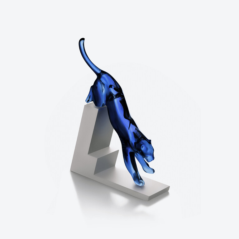 Panther the Leap Sculpture Baccarat in Crystal Blue View 1